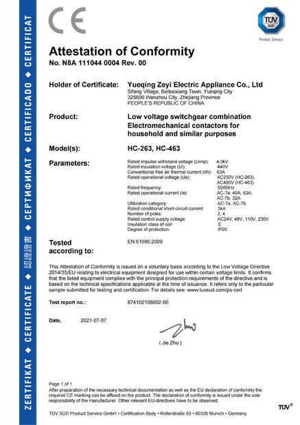 Chine YueQing ZEYI Electrical Co., Ltd. certifications
